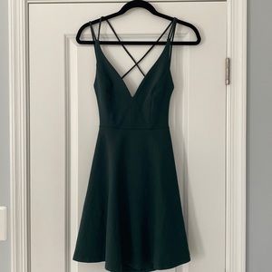 Lulus - Believe in Love, forest green backless skater dress